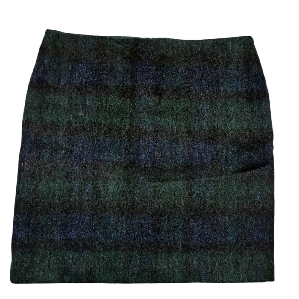 Talbots Wool/Mohair Plaid Skirt, Size 14 Petite, Navy & Green, Fully Lined, EUC